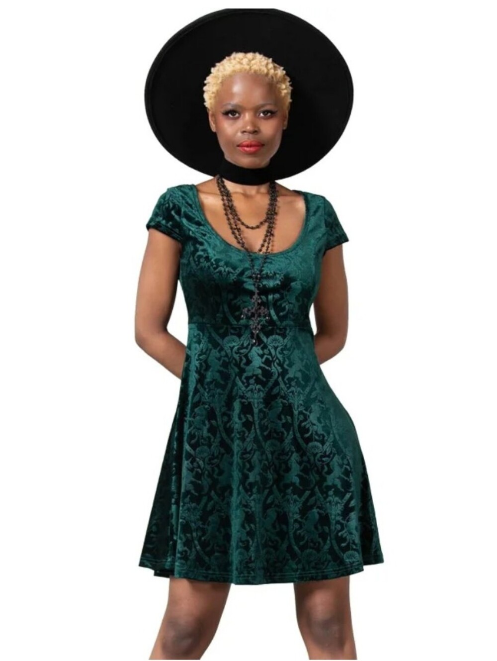 KILLSTAR Skater Dress Devilry Emerald Women's Small Whimsygoth Grunge Velour - Picture 3 of 12